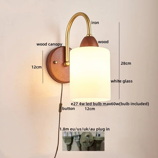 Celako™ Opaloak Wall Light | Wood Glass Modern Bedroom Lighting