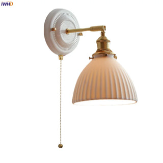 Celako™ Cerado Wall Light | Ceramic Copper Pull Chain Switch Bedroom Lighting