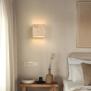 Celako™ Quadrum Wall Light | Yellow Travertine Bedroom Lighting