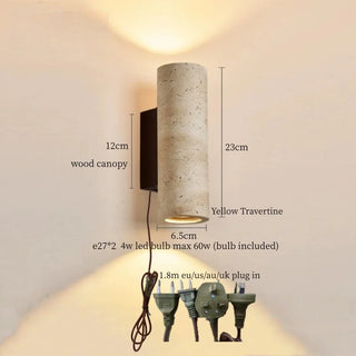 Celako™ Lapidar Wall Light | Yellow Travertine Bedroom Lighting