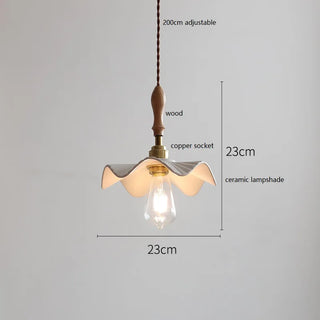 IWHD Butterfly Ceramic LED Pendant Lamp Beside Wooden Handle Copper Socket Home Decor Bedroom Dining Lving Room Light Hanglamp