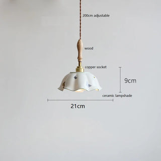 IWHD Butterfly Ceramic LED Pendant Lamp Beside Wooden Handle Copper Socket Home Decor Bedroom Dining Lving Room Light Hanglamp