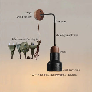 Celako™ Neroite Wall Light | Black Travertine Living Room Lighting