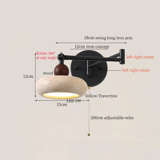 Celako™ Ochretta Wall Light | Yellow Travertine Swing Long Iron Arm Living Room Lighting