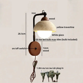 Celako™ Traverta Wall Light | Yellow Travertine Bedroom Lighting
