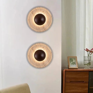 Celako™ Trevona Wall Light | Yellow Travertine Wood Bedroom Lighting