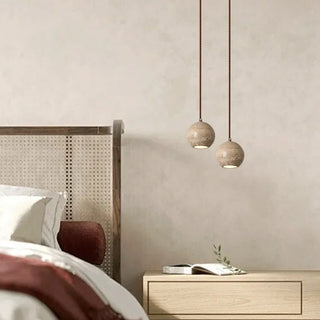 Celako™ Orbilith Pendant Light | Yellow Travertine Bedroom Lighting