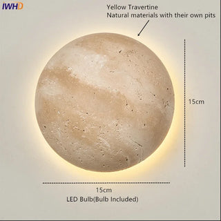 IWHD Modern Nordic LED Wall Light Walnut Yellow Travertine Wall Lamp For Corridor Stair Living Room Decor Lampara Applique
