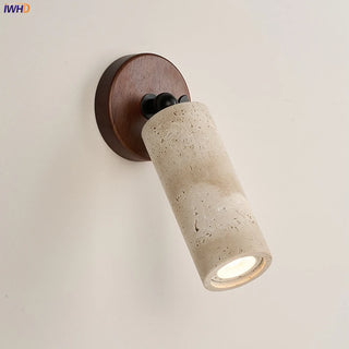 IWHD Modern Nordic LED Wall Light Walnut Yellow Travertine Wall Lamp For Corridor Stair Living Room Decor Lampara Applique