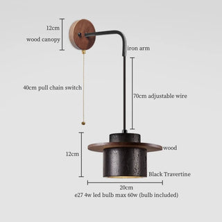 Celako™ Pivotra Wall Light | Black Travertine Bedroom Lighting
