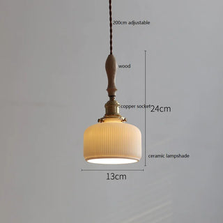 IWHD Butterfly Ceramic LED Pendant Lamp Beside Wooden Handle Copper Socket Home Decor Bedroom Dining Lving Room Light Hanglamp