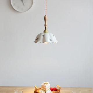 IWHD Butterfly Ceramic LED Pendant Lamp Beside Wooden Handle Copper Socket Home Decor Bedroom Dining Lving Room Light Hanglamp