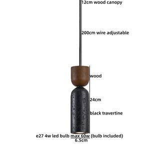 Celako™ Noctra Pendant Light | Black Travertine Wabi Sabi Bedroom Lighting