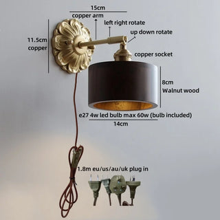 Celako™ Walnox Wall Light | Walnut Wood Bedside Lighting