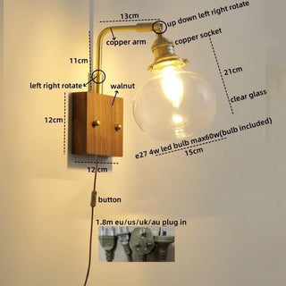 Celako™ Cuvira Wall Light | Glass Copper Bedroom Lighting