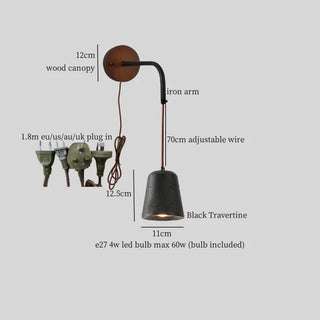 Celako™ Articula Wall Light | Black Travertine Bedroom Lighting