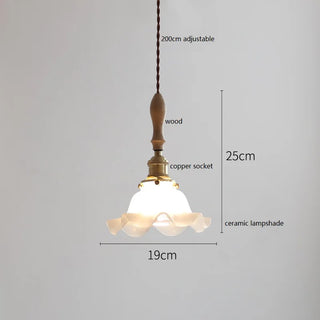 IWHD Butterfly Ceramic LED Pendant Lamp Beside Wooden Handle Copper Socket Home Decor Bedroom Dining Lving Room Light Hanglamp