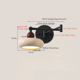 Celako™ Ochretta Wall Light | Yellow Travertine Swing Long Iron Arm Living Room Lighting