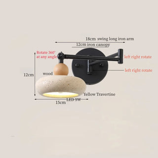 Celako™ Ochretta Wall Light | Yellow Travertine Swing Long Iron Arm Living Room Lighting