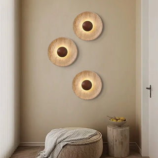 Celako™ Sabiru Wall Light | Yellow Travertine Stone Bedroom Lighting