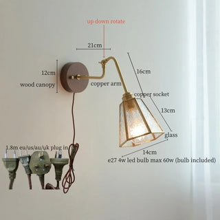 Celako™ Arcura Wall Light | Copper Glass Bedroom Lighting