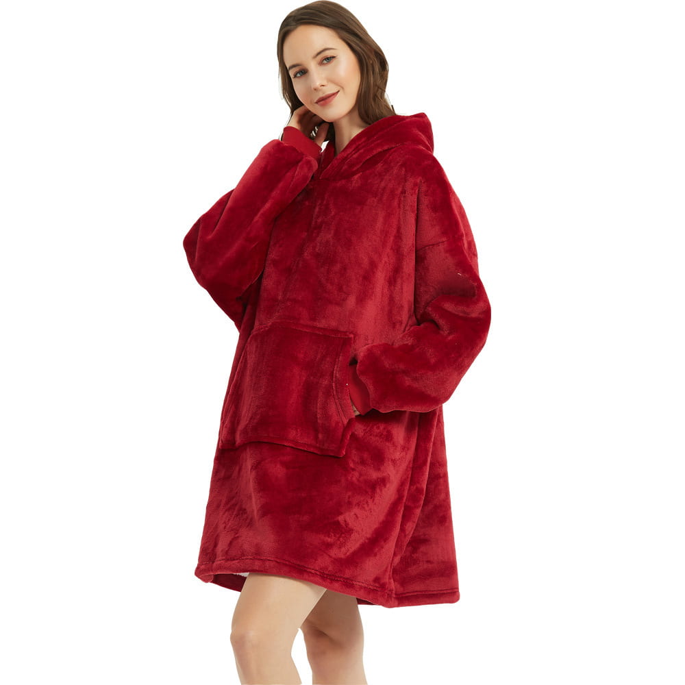 celako 格安 寒がり専用 着る毛布 フード ポケット付き 冬冷え対策 ルームウェア バーガンディー